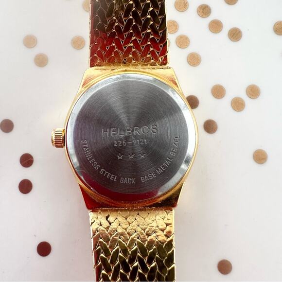 Helbros Vintage Gold Nugget Texture Diamond Chip Women Quiet Luxury Round Watch - Picture 9 of 9